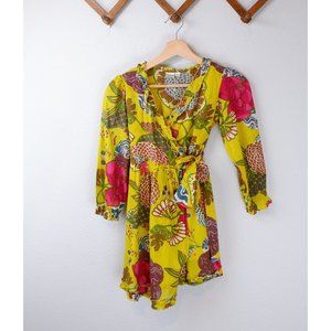 Yo Baby Green & Pink Floral Pattern Wrap Girls Dress, size 9